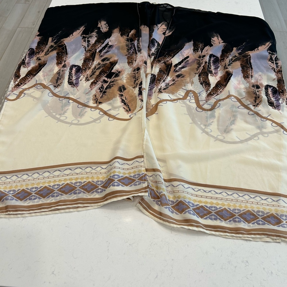 Cato Black and Cream Feather Poncho - Picture 3 of 5